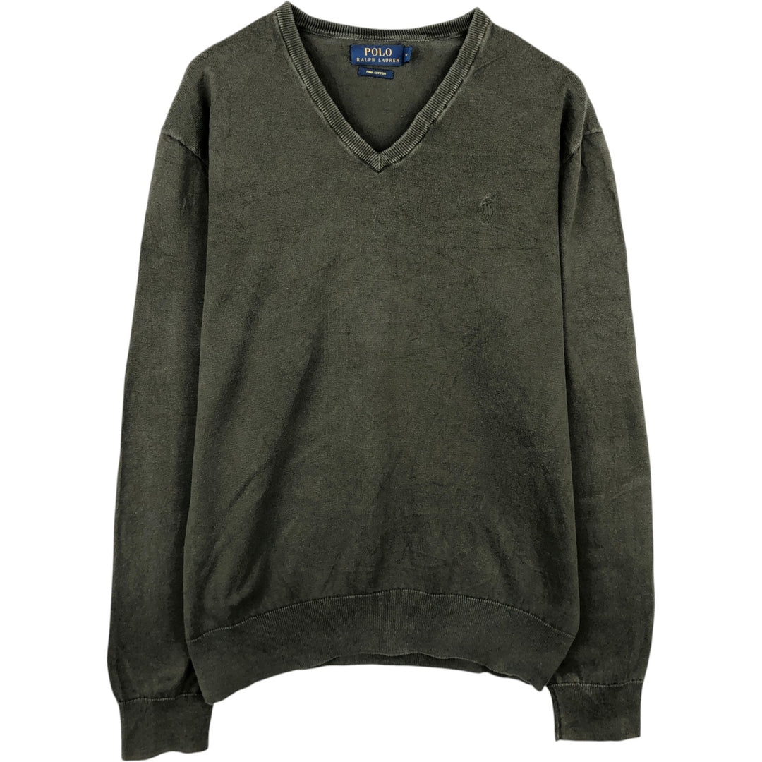 Ralph Lauren POLO RALPH LAUREN V-neck Pima cotton knit sweater, men's size M Pima Cotton Khaki type Vintage Second Hand