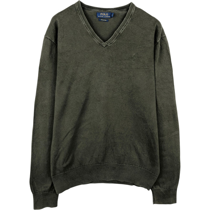Ralph Lauren POLO RALPH LAUREN V-neck Pima cotton knit sweater, men's size M Pima Cotton Khaki type Vintage Second Hand