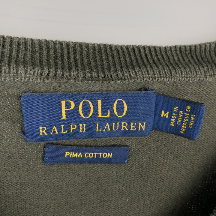 Ralph Lauren POLO RALPH LAUREN V-neck Pima cotton knit sweater, men's size M Pima Cotton Khaki type Vintage Second Hand