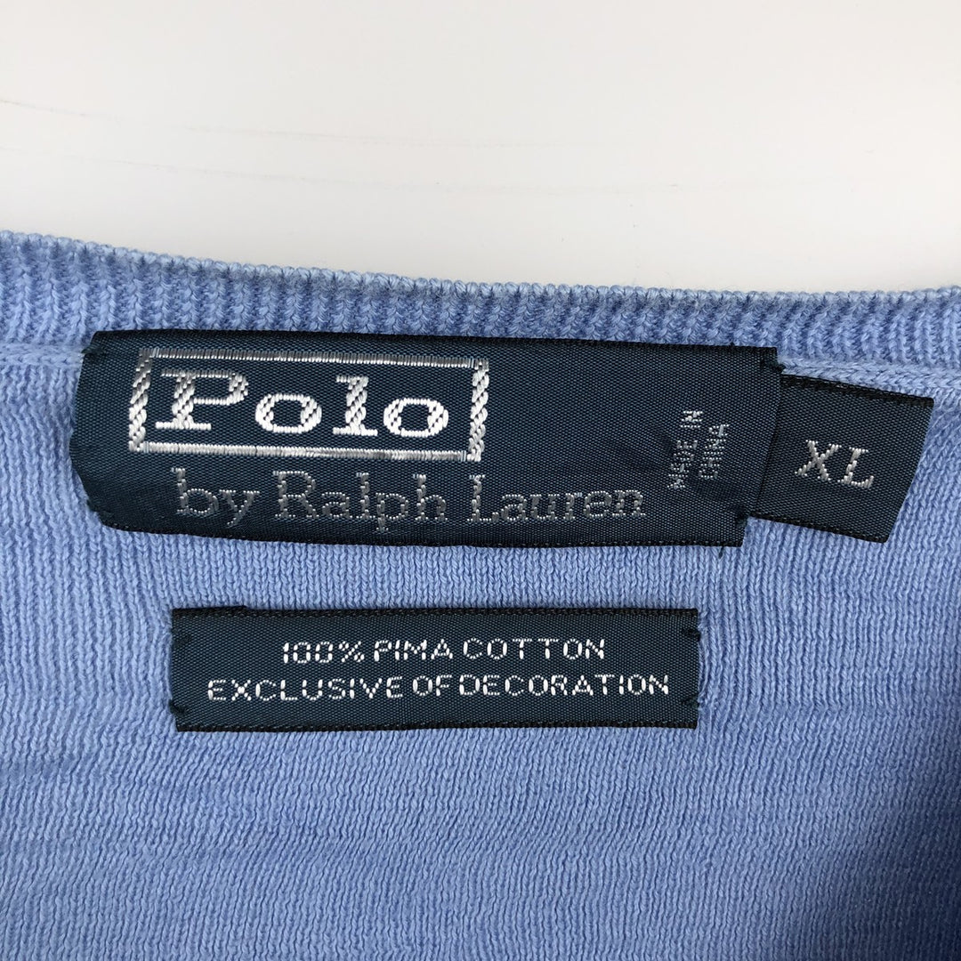 Ralph Lauren POLO by Ralph Lauren V-neck Pima cotton knit sweater, men's size XL Pima Cotton Blue type light blue Vintage Second Hand