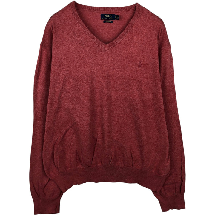 Ralph Lauren POLO RALPH LAUREN V-neck Pima cotton knit sweater, men's XXL size Pima Cotton pink type Vintage Second Hand