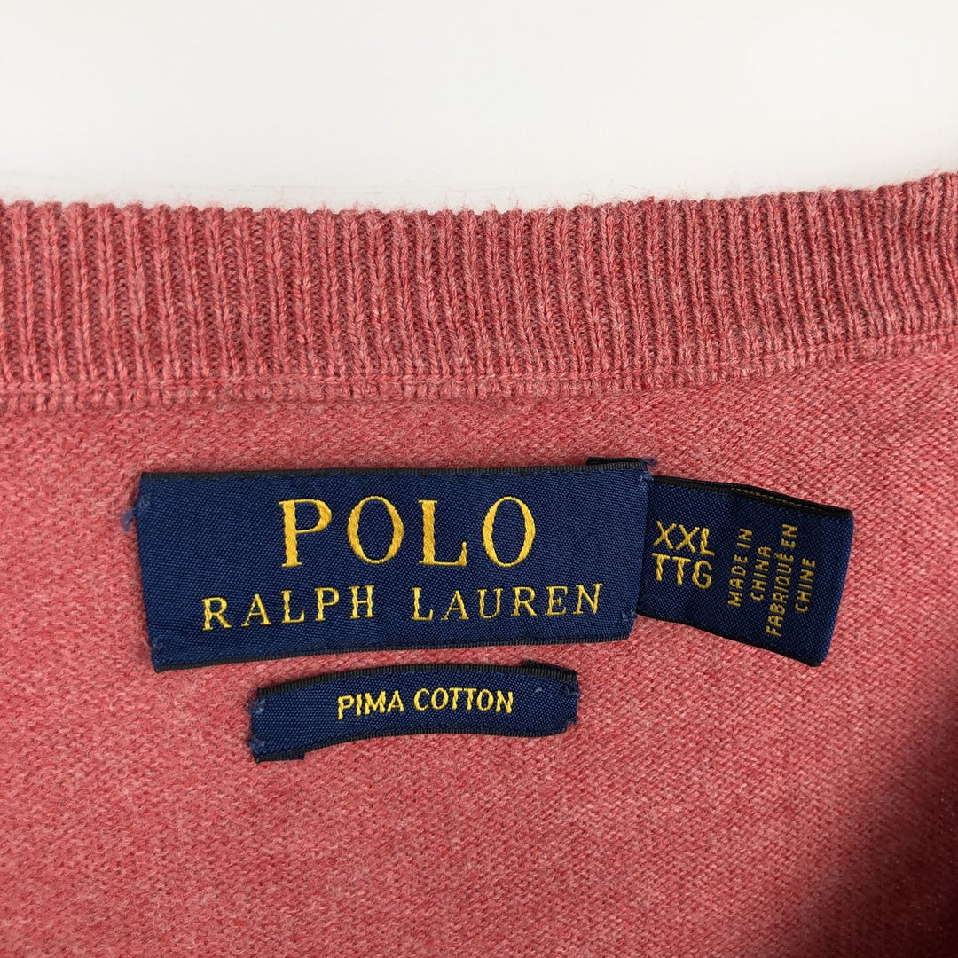 Ralph Lauren POLO RALPH LAUREN V-neck Pima cotton knit sweater, men's XXL size Pima Cotton pink type Vintage Second Hand