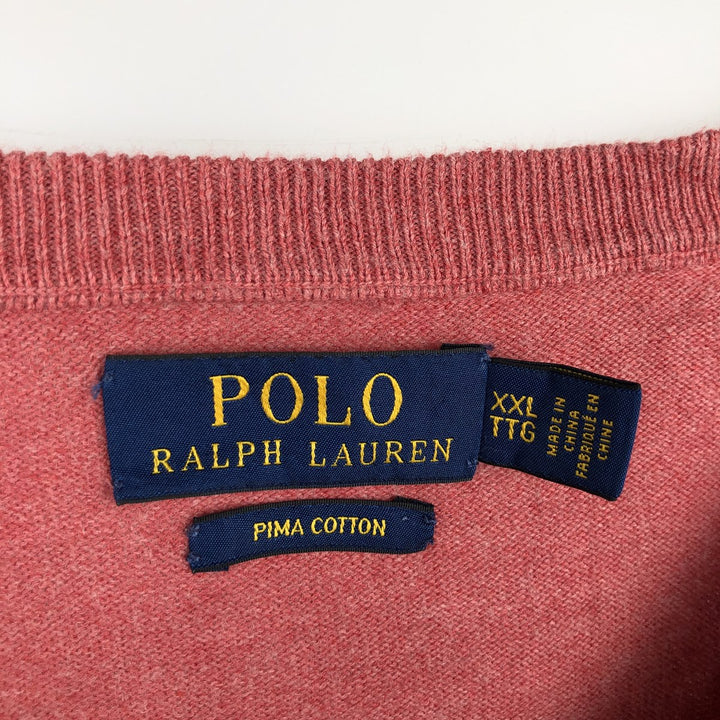 Ralph Lauren POLO RALPH LAUREN V-neck Pima cotton knit sweater, men's XXL size Pima Cotton pink type Vintage Second Hand