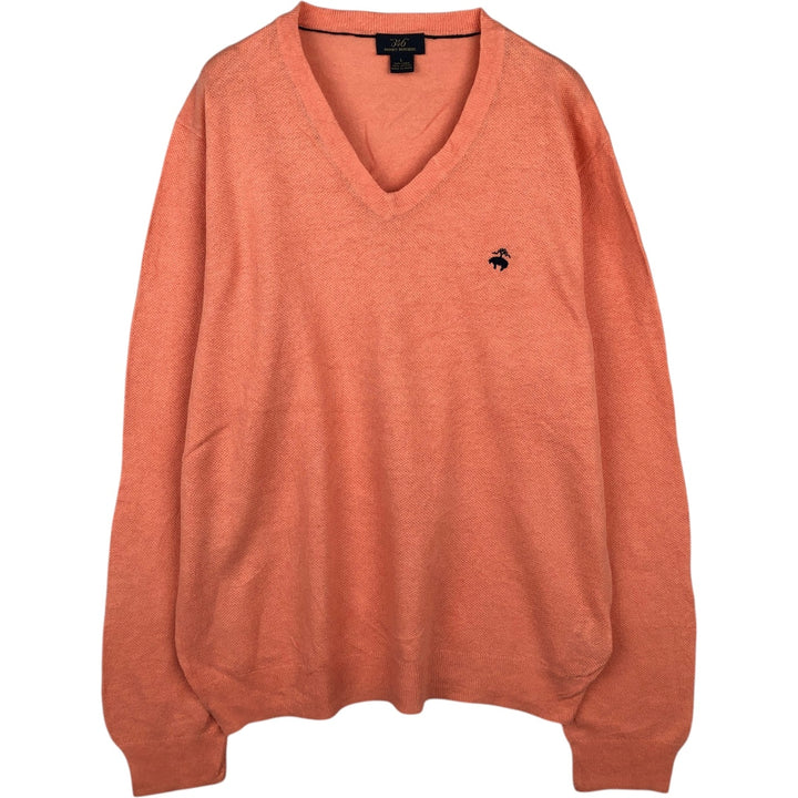 Brooks Brothers 346 V-neck Linen x Cotton Knit Sweater, Men's Size L (approx.) linen coral Vintage Second Hand