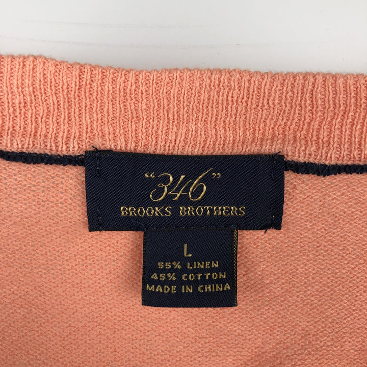 Brooks Brothers 346 V-neck Linen x Cotton Knit Sweater, Men's Size L (approx.) linen coral Vintage Second Hand