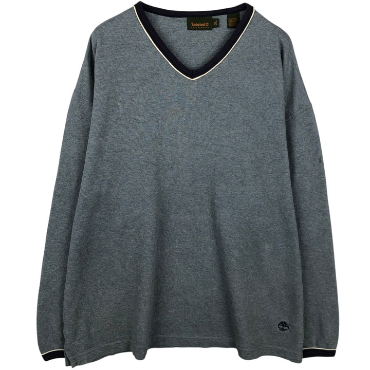 90s-00'S Timberland V-neck cotton knit sweater, men's size XL, vintage. cotton gray type Vintage Second Hand