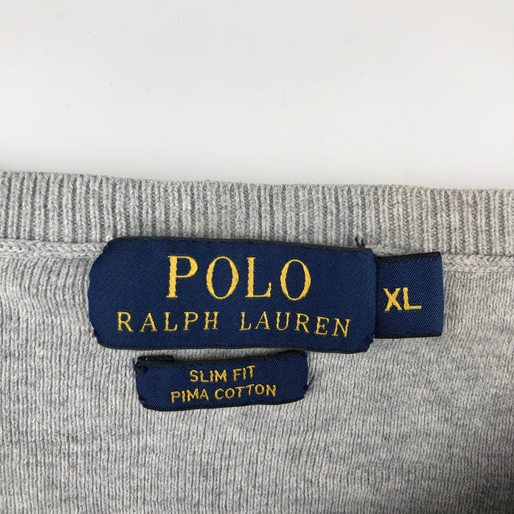Ralph Lauren POLO RALPH LAUREN SLIM FIT PIMA COTTON V-neck Pima Cotton Knit Sweater (Men's XL equivalent) Pima Cotton gray type Vintage Second Hand