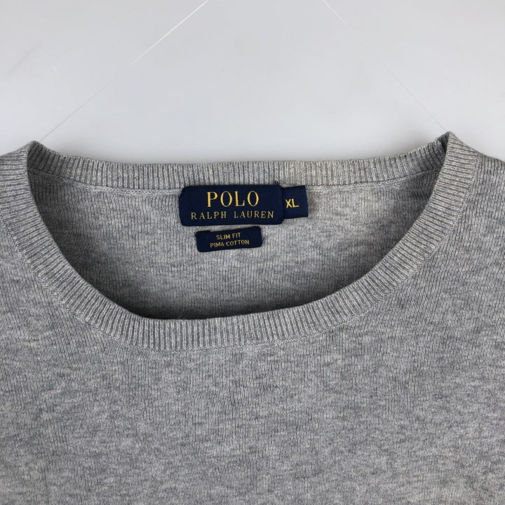 Ralph Lauren POLO RALPH LAUREN SLIM FIT PIMA COTTON V-neck Pima Cotton Knit Sweater (Men's XL equivalent) Pima Cotton gray type Vintage Second Hand