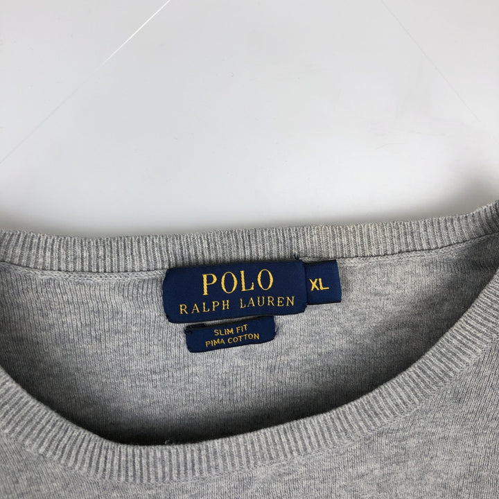Ralph Lauren POLO RALPH LAUREN SLIM FIT PIMA COTTON V-neck Pima Cotton Knit Sweater (Men's XL equivalent) Pima Cotton gray type Vintage Second Hand