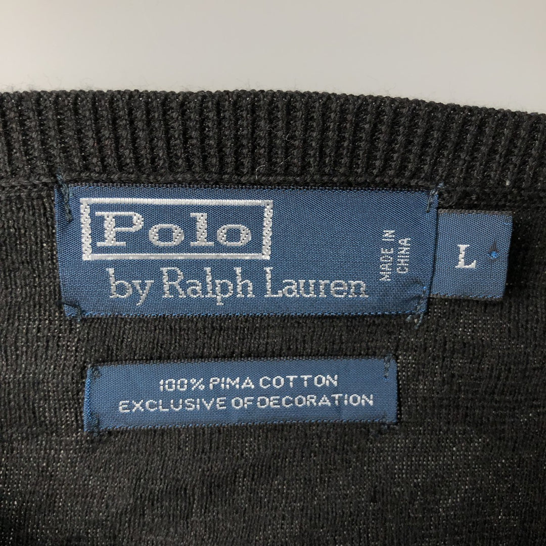 Ralph Lauren POLO by Ralph Lauren V-neck Pima cotton knit sweater, men's size L cotton black type Vintage Second Hand