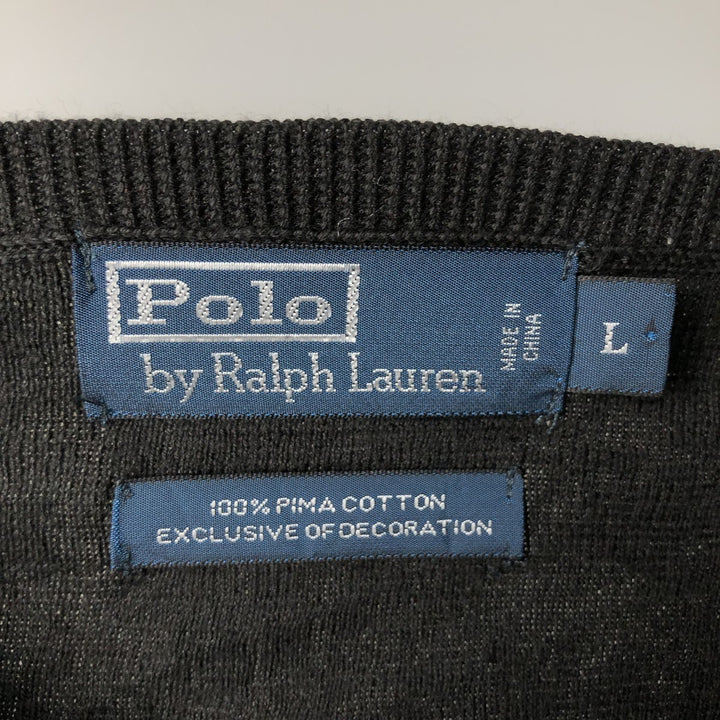 Ralph Lauren POLO by Ralph Lauren V-neck Pima cotton knit sweater, men's size L cotton black type Vintage Second Hand