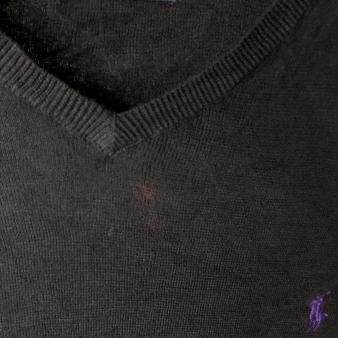 Ralph Lauren POLO by Ralph Lauren V-neck Pima cotton knit sweater, men's size L cotton black type Vintage Second Hand