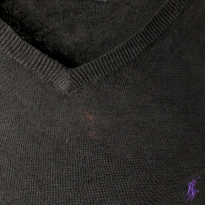 Ralph Lauren POLO by Ralph Lauren V-neck Pima cotton knit sweater, men's size L cotton black type Vintage Second Hand