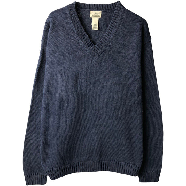 LLBean V-neck cotton knit sweater, size L for men cotton navy blue type Vintage Second Hand