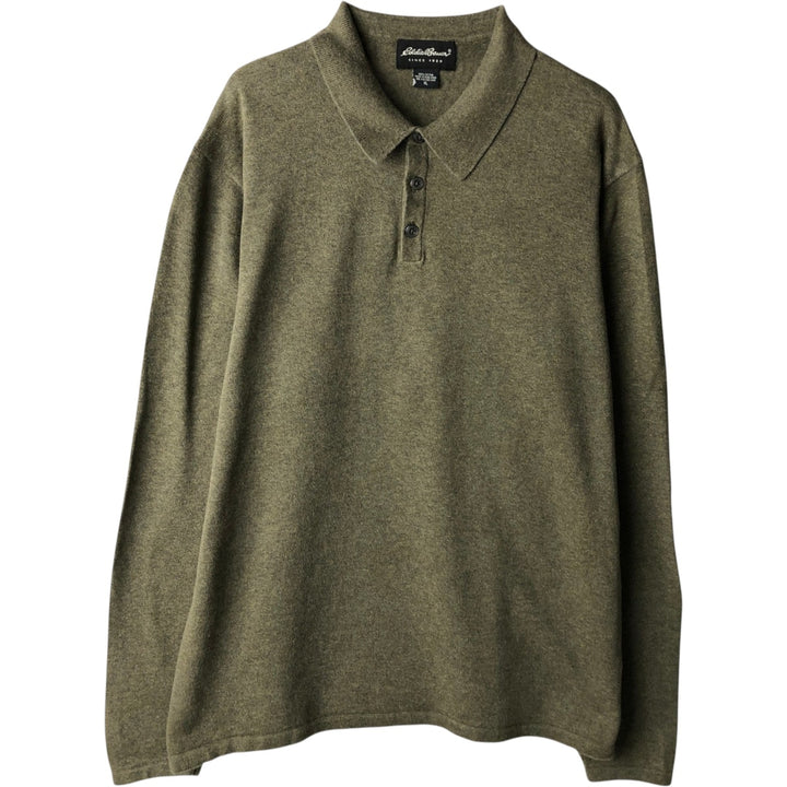 Eddie Bauer polo knit sweater, men's size XL cotton Khaki type brown Vintage Second Hand