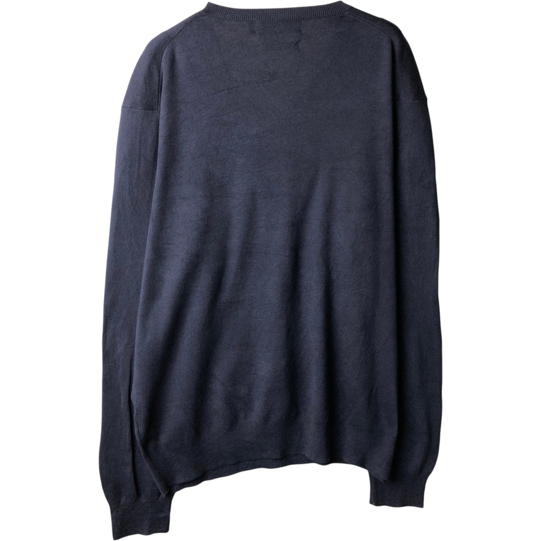 Ralph Lauren POLO by Ralph Lauren V-neck cotton knit sweater, men's XL size Pima Cotton navy blue type Vintage Second Hand