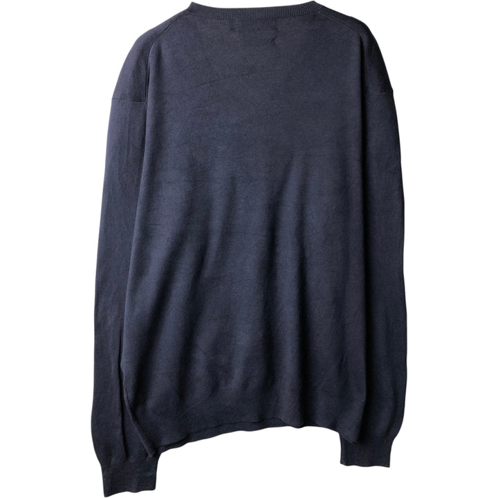Ralph Lauren POLO by Ralph Lauren V-neck cotton knit sweater, men's XL size Pima Cotton navy blue type Vintage Second Hand