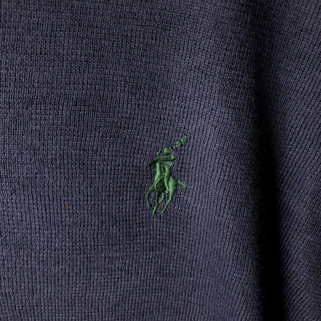 Ralph Lauren POLO by Ralph Lauren V-neck cotton knit sweater, men's XL size Pima Cotton navy blue type Vintage Second Hand
