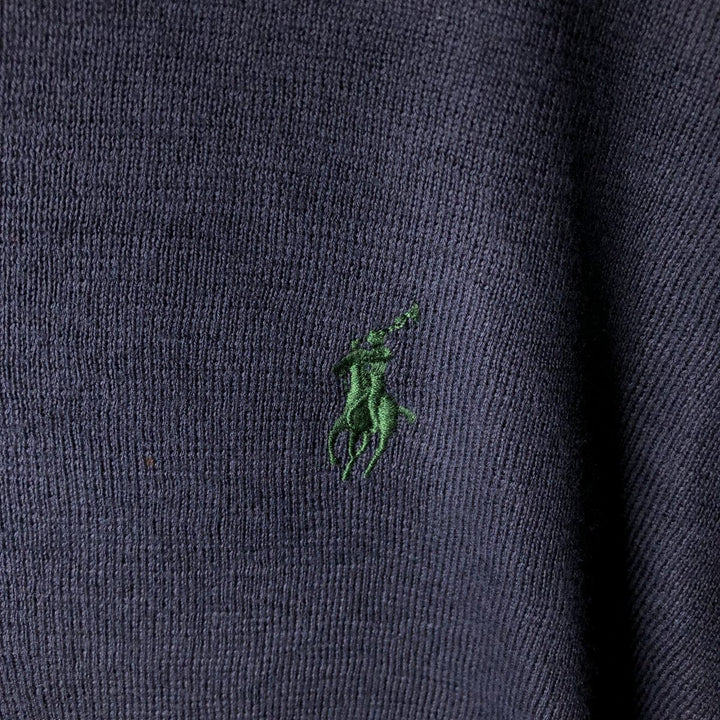 Ralph Lauren POLO by Ralph Lauren V-neck cotton knit sweater, men's XL size Pima Cotton navy blue type Vintage Second Hand