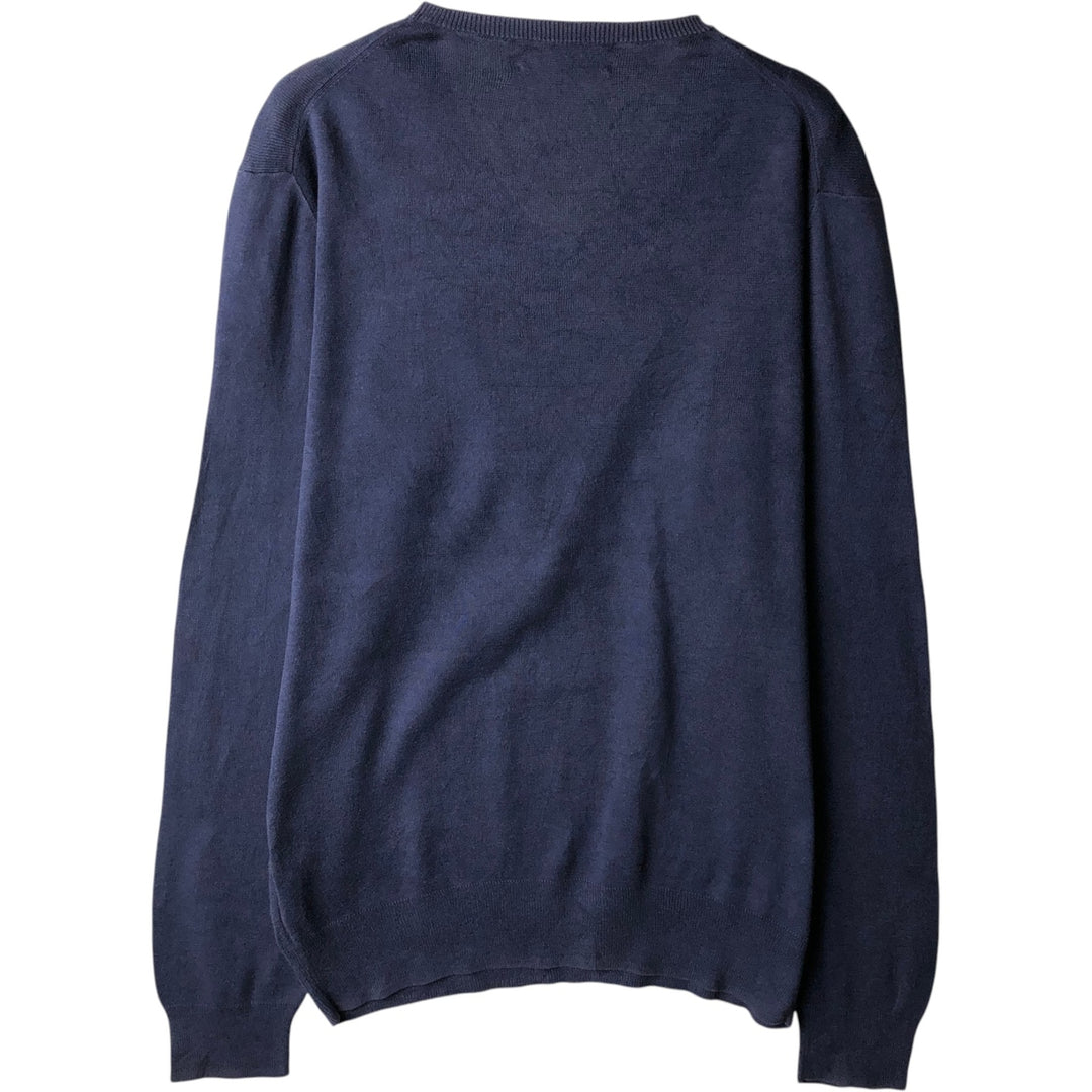 Ralph Lauren POLO by Ralph Lauren V-neck cotton knit sweater, men's size M Pima Cotton navy blue type Vintage Second Hand
