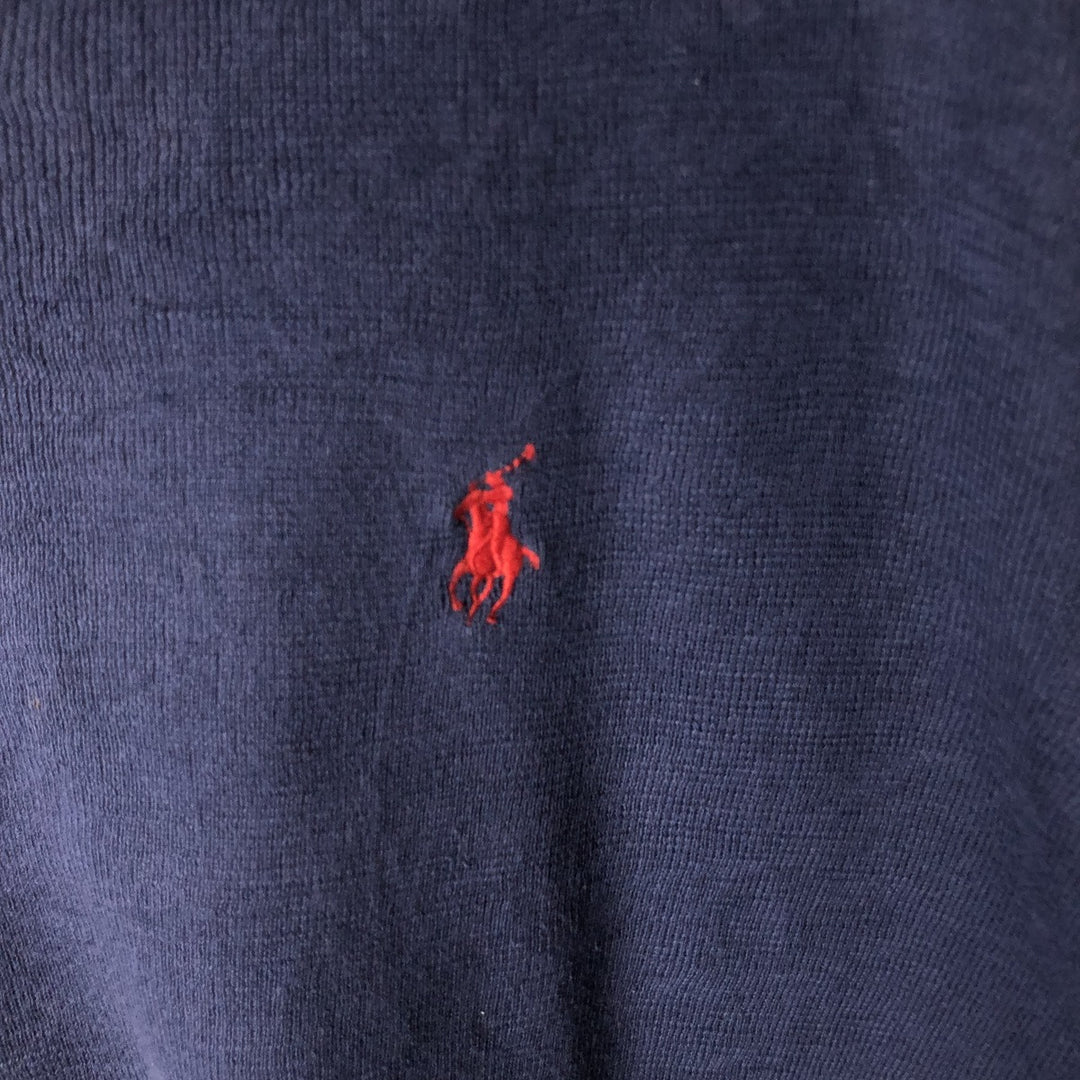 Ralph Lauren POLO by Ralph Lauren V-neck cotton knit sweater, men's size M Pima Cotton navy blue type Vintage Second Hand