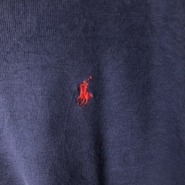 Ralph Lauren POLO by Ralph Lauren V-neck cotton knit sweater, men's size M Pima Cotton navy blue type Vintage Second Hand