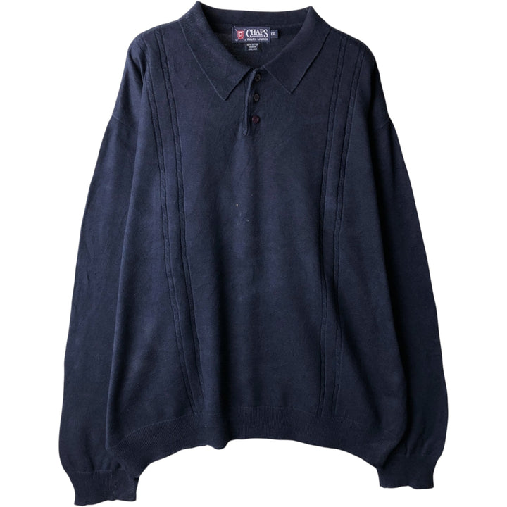 Ralph Lauren CHAPS Polo Knit Sweater, Men's XXL (approx.) cotton navy blue type Vintage Second Hand