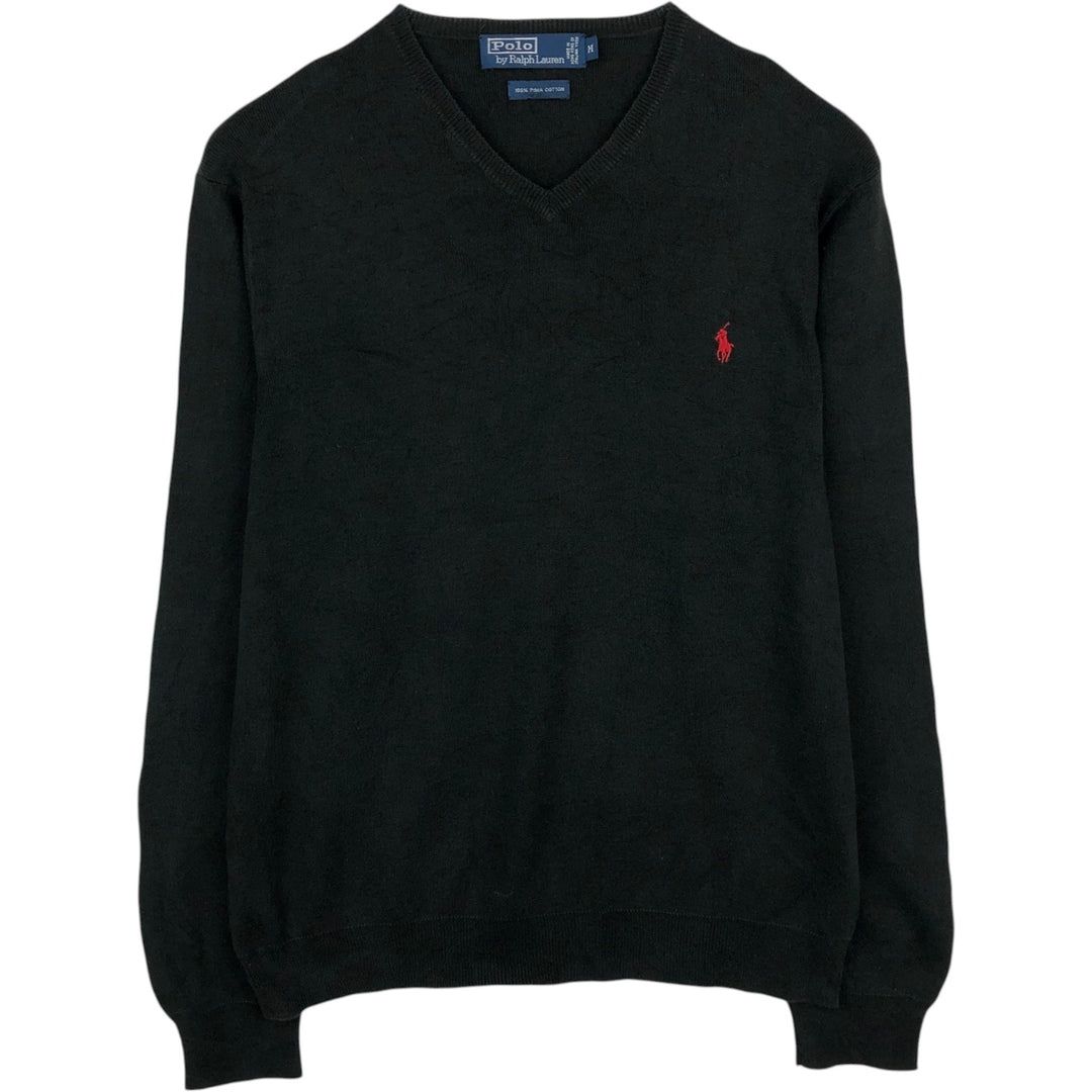 Ralph Lauren POLO by Ralph Lauren V-neck Pima cotton knit sweater, men's size M Pima Cotton black type Vintage Second Hand