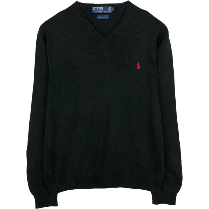 Ralph Lauren POLO by Ralph Lauren V-neck Pima cotton knit sweater, men's size M Pima Cotton black type Vintage Second Hand