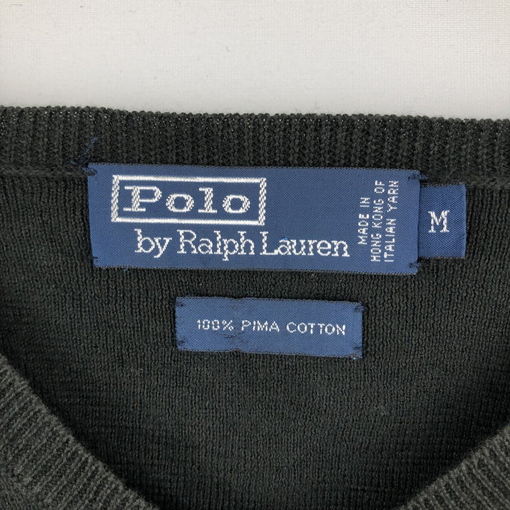 Ralph Lauren POLO by Ralph Lauren V-neck Pima cotton knit sweater, men's size M Pima Cotton black type Vintage Second Hand