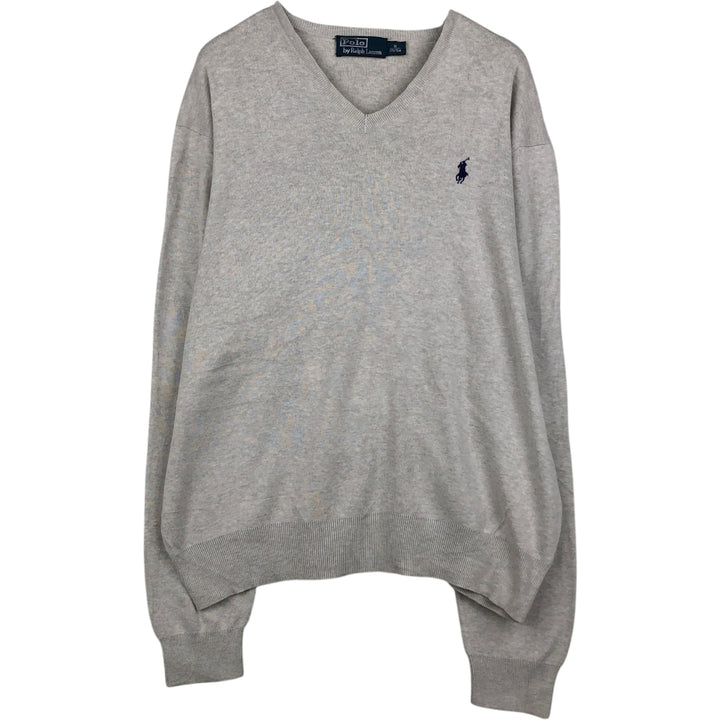 Ralph Lauren POLO by Ralph Lauren V-neck Pima cotton knit sweater, men's size M Pima Cotton white type Vintage Second Hand