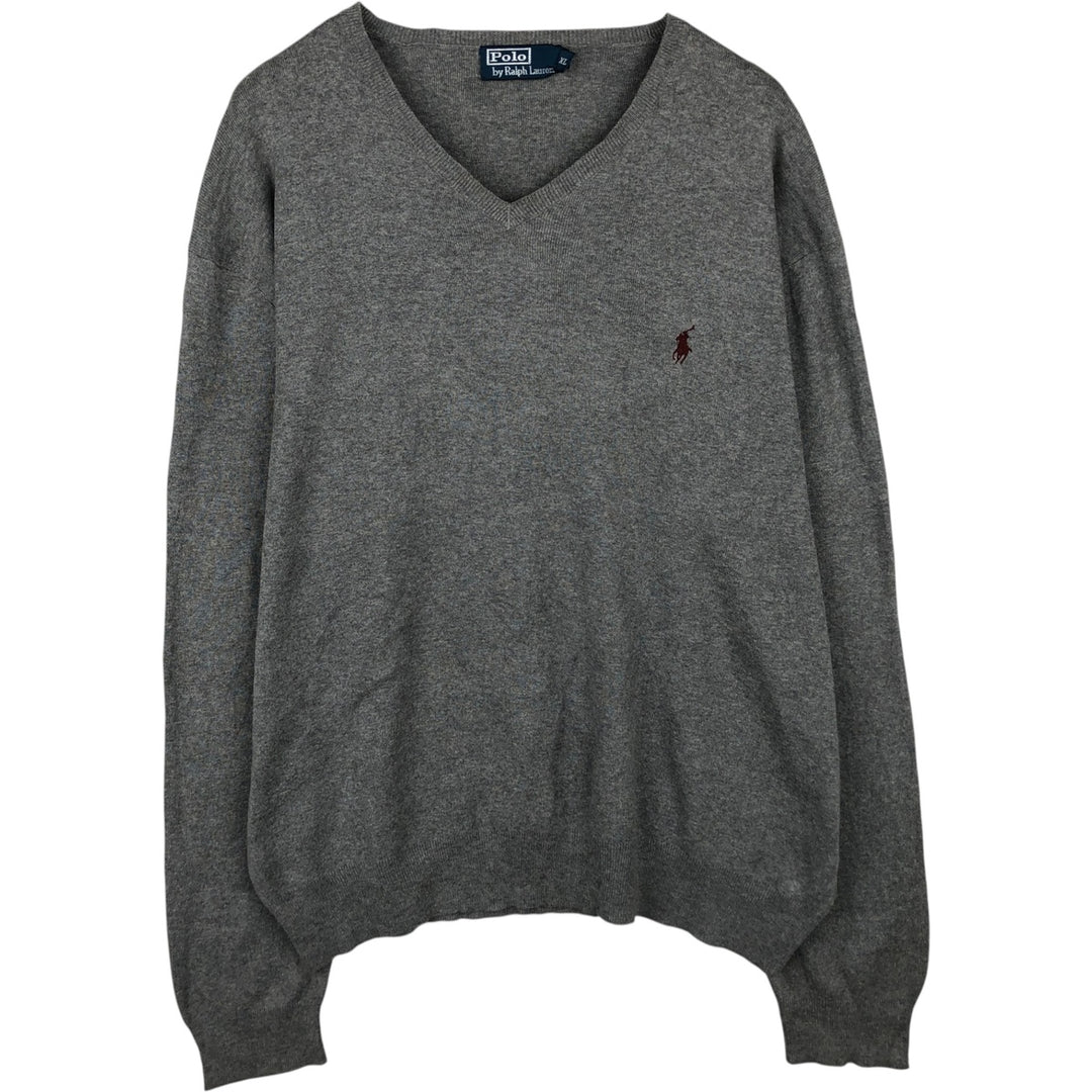 Ralph Lauren POLO by Ralph Lauren V-neck Pima cotton knit sweater, men's size XL Pima Cotton gray type Vintage Second Hand