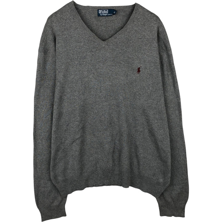 Ralph Lauren POLO by Ralph Lauren V-neck Pima cotton knit sweater, men's size XL Pima Cotton gray type Vintage Second Hand