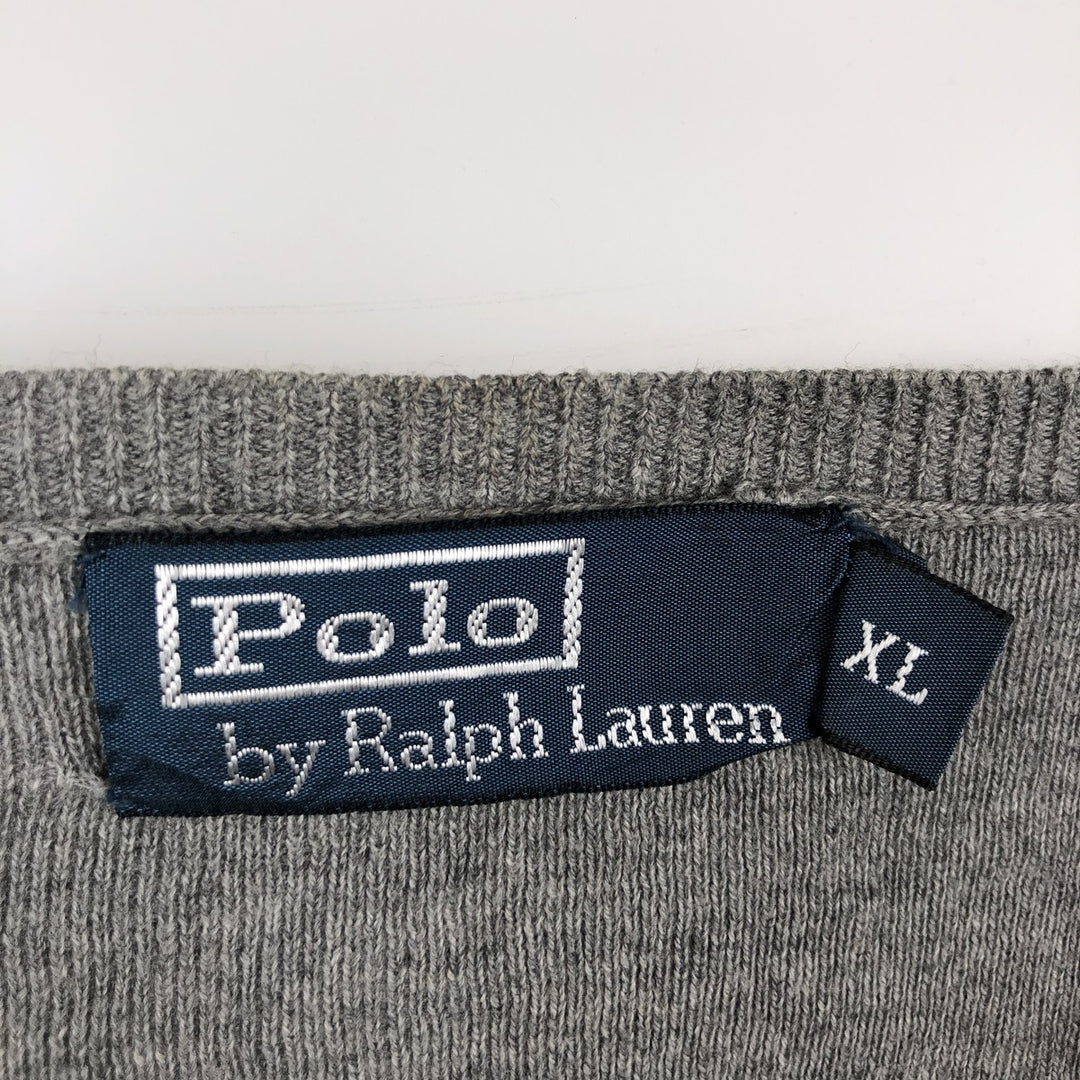 Ralph Lauren POLO by Ralph Lauren V-neck Pima cotton knit sweater, men's size XL Pima Cotton gray type Vintage Second Hand