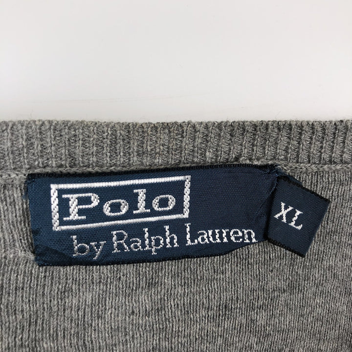Ralph Lauren POLO by Ralph Lauren V-neck Pima cotton knit sweater, men's size XL Pima Cotton gray type Vintage Second Hand