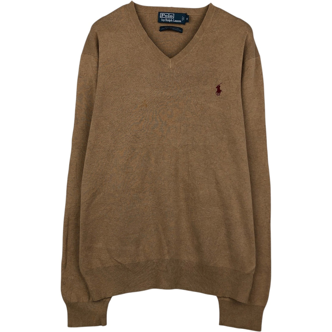 Ralph Lauren POLO by Ralph Lauren V-neck Pima cotton knit sweater, men's size M Pima Cotton beige type brown Vintage Second Hand