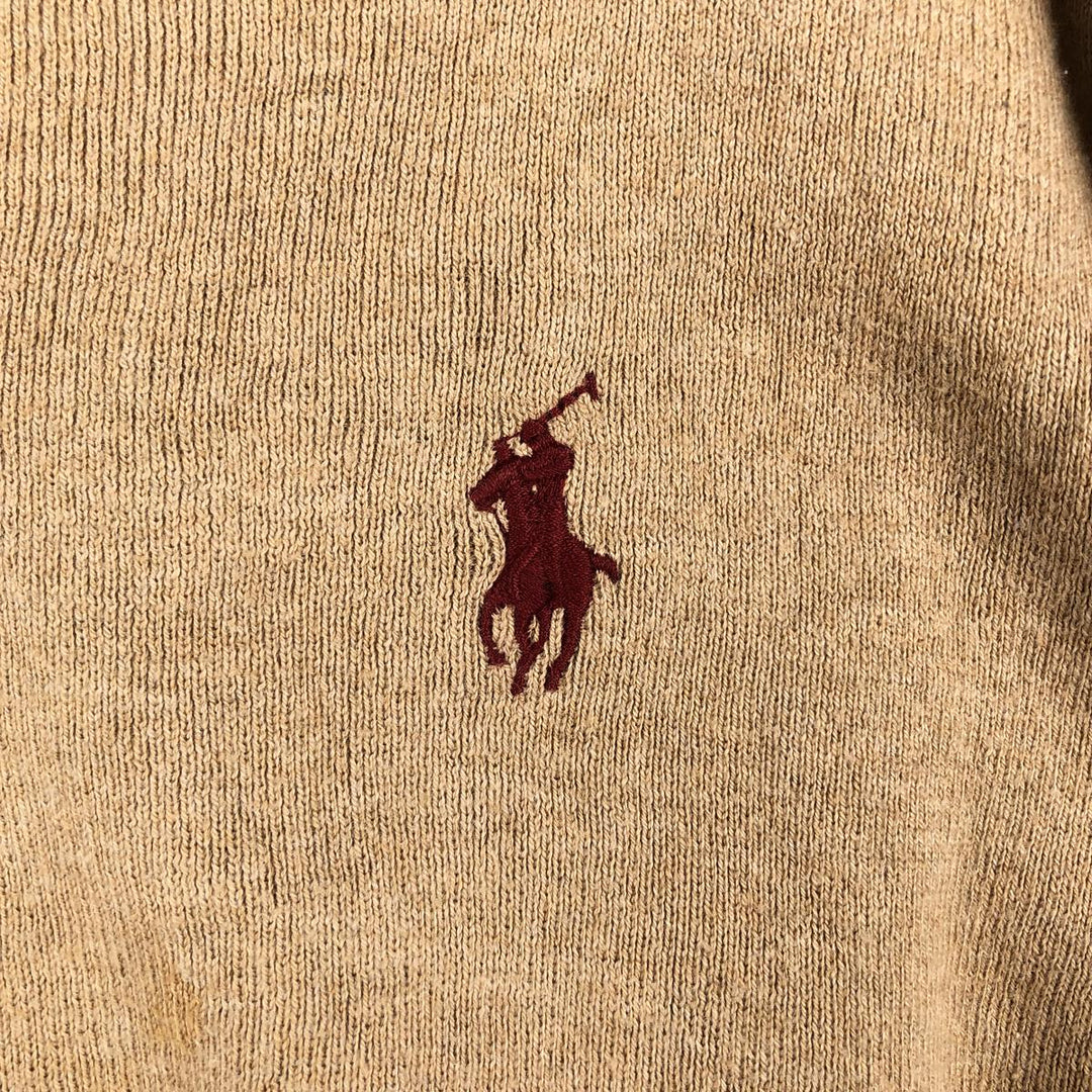 Ralph Lauren POLO by Ralph Lauren V-neck Pima cotton knit sweater, men's size M Pima Cotton beige type brown Vintage Second Hand