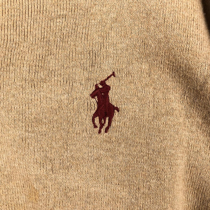 Ralph Lauren POLO by Ralph Lauren V-neck Pima cotton knit sweater, men's size M Pima Cotton beige type brown Vintage Second Hand