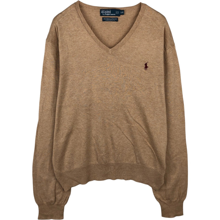 Ralph Lauren POLO by Ralph Lauren V-neck Pima cotton knit sweater, men's size L Pima Cotton Beige type Vintage Second Hand