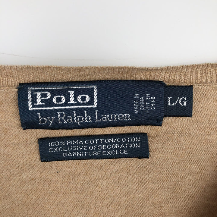 Ralph Lauren POLO by Ralph Lauren V-neck Pima cotton knit sweater, men's size L Pima Cotton Beige type Vintage Second Hand