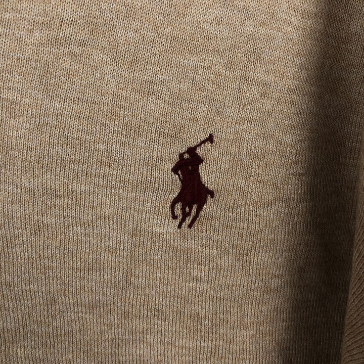 Ralph Lauren POLO by Ralph Lauren V-neck Pima cotton knit sweater, men's size L Pima Cotton Beige type Vintage Second Hand