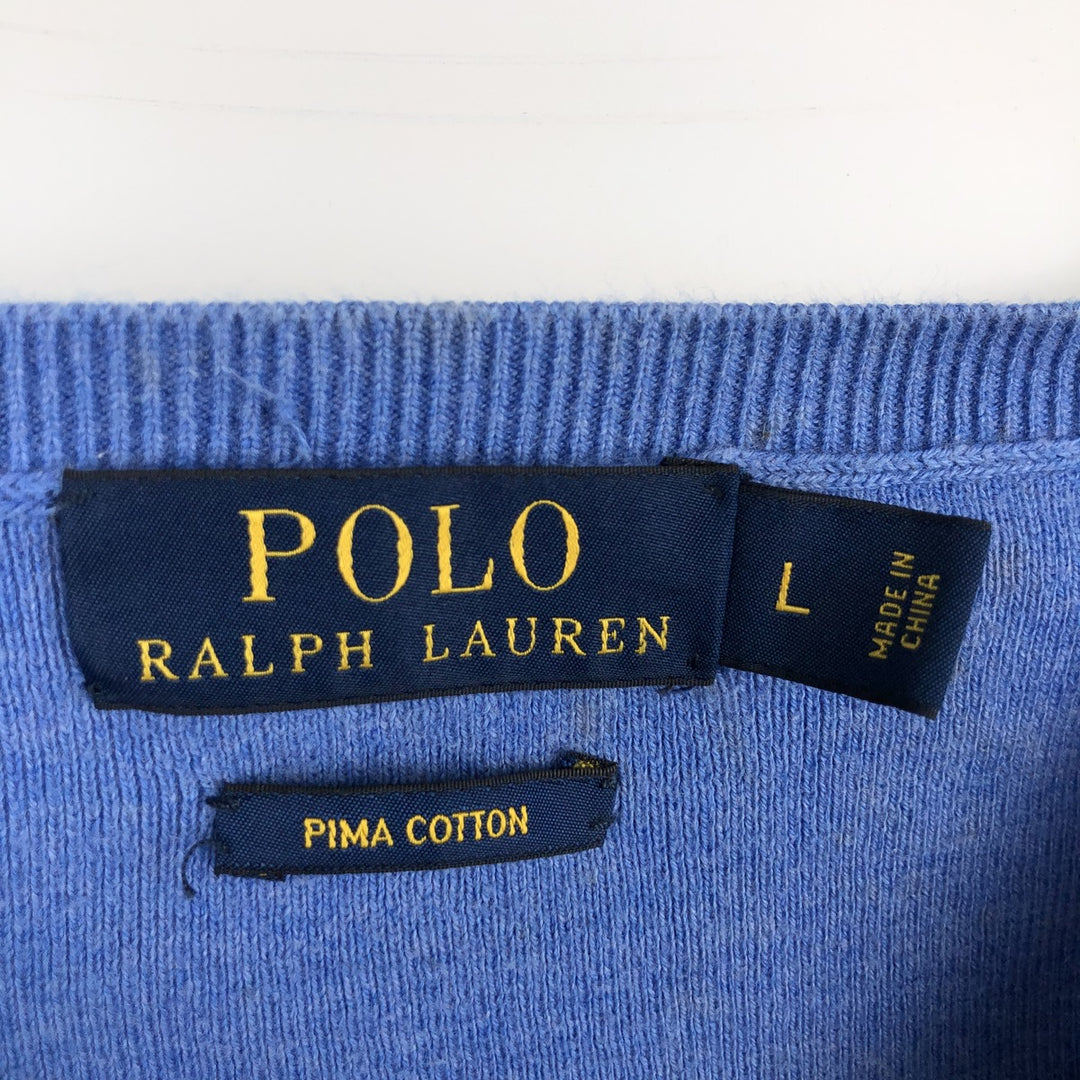 Ralph Lauren POLO RALPH LAUREN V-neck Pima cotton knit sweater, men's size L Pima Cotton blue type Vintage Second Hand
