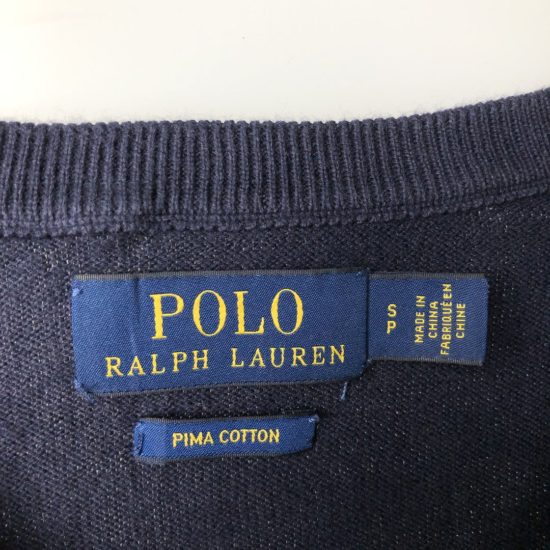 Ralph Lauren POLO RALPH LAUREN PIMA COTTON V-neck knit sweater, men's size S (approx.) Pima Cotton navy blue type Vintage Second Hand