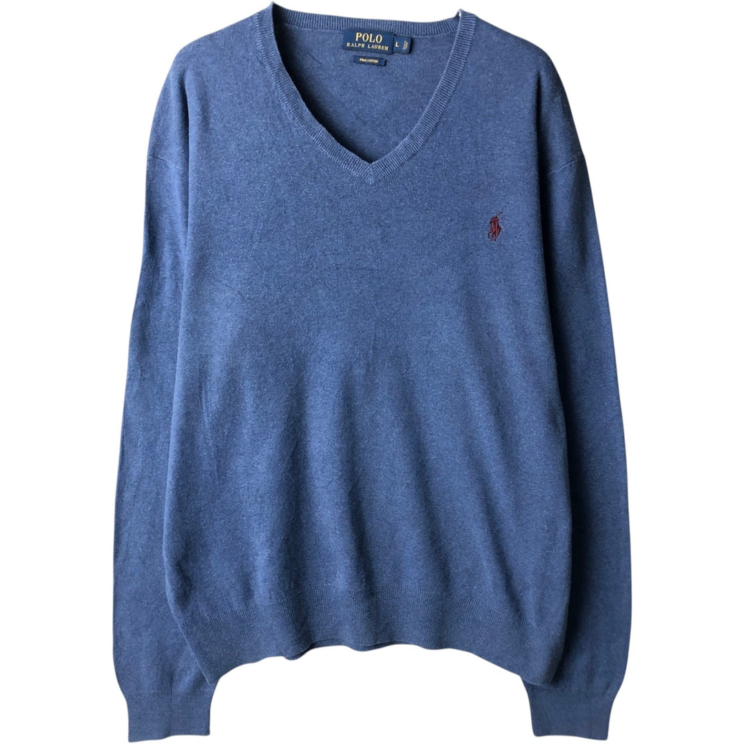 Ralph Lauren POLO RALPH LAUREN PIMA COTTON V-neck Pima cotton knit sweater, men's size L Pima Cotton blue type Vintage Second Hand
