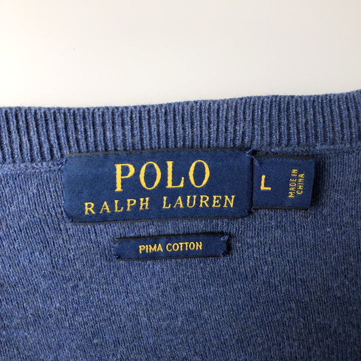 Ralph Lauren POLO RALPH LAUREN PIMA COTTON V-neck Pima cotton knit sweater, men's size L Pima Cotton blue type Vintage Second Hand