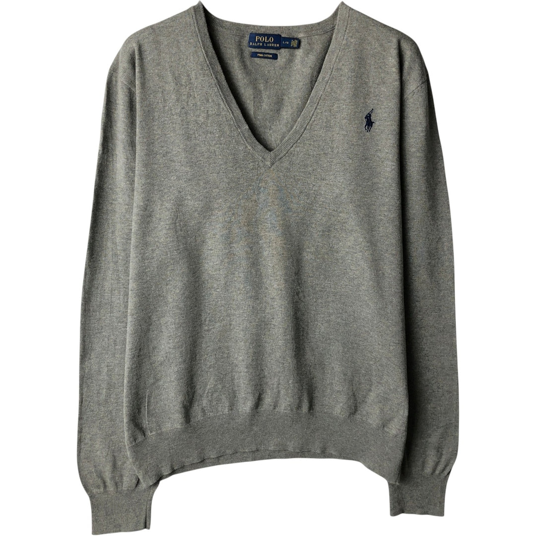 Ralph Lauren POLO RALPH LAUREN PIMA COTTON V-neck Pima cotton knit sweater, men's size L Pima Cotton gray type Vintage Second Hand