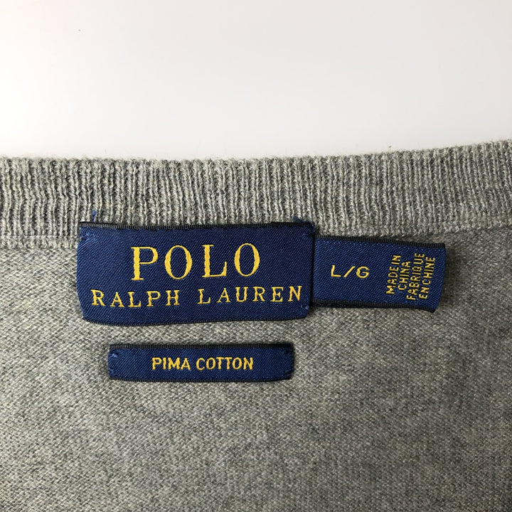 Ralph Lauren POLO RALPH LAUREN PIMA COTTON V-neck Pima cotton knit sweater, men's size L Pima Cotton gray type Vintage Second Hand