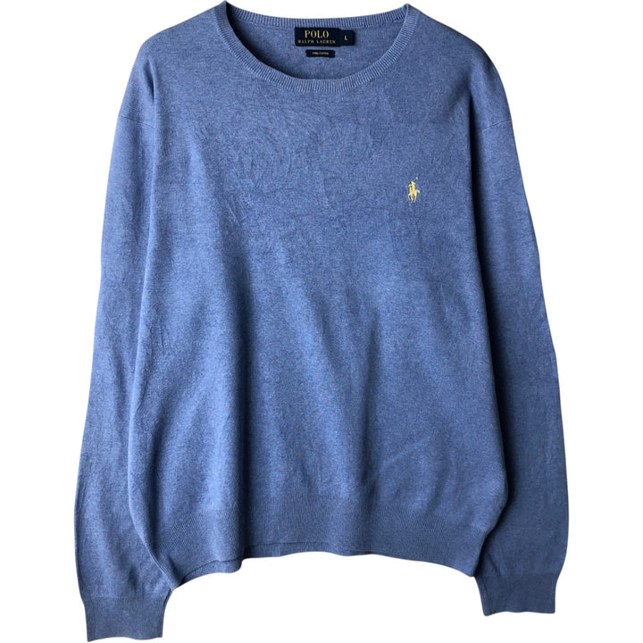 Ralph Lauren POLO RALPH LAUREN PIMA COTTON Pima Cotton Knit Sweater, Men's Size L Pima Cotton Blue type light blue Vintage Second Hand