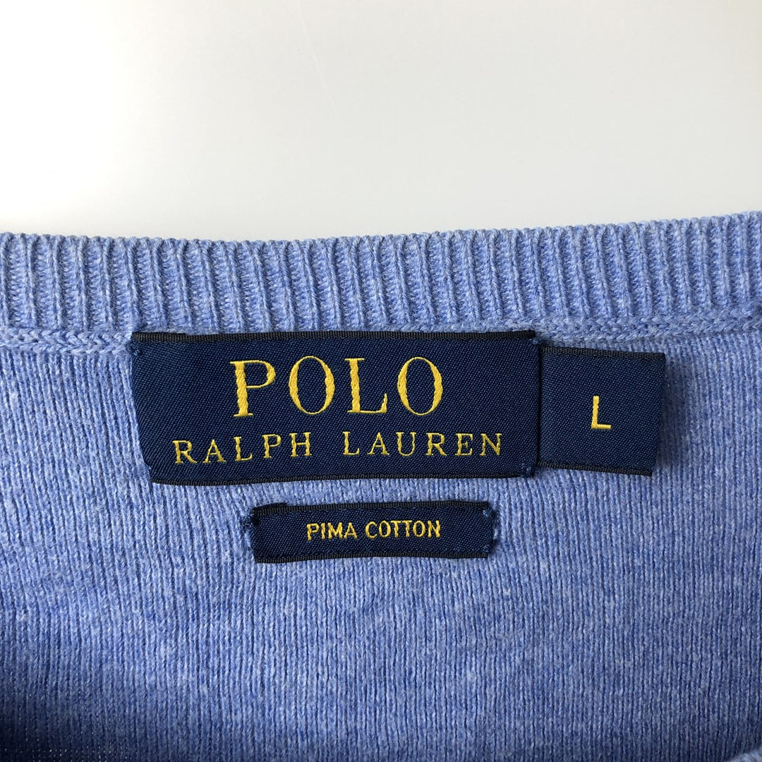 Ralph Lauren POLO RALPH LAUREN PIMA COTTON Pima Cotton Knit Sweater, Men's Size L Pima Cotton Blue type light blue Vintage Second Hand