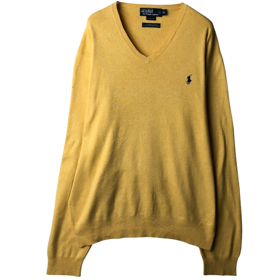 Ralph Lauren POLO by Ralph Lauren V-neck Pima cotton knit sweater, men's size XL Pima Cotton yellow type Vintage Second Hand